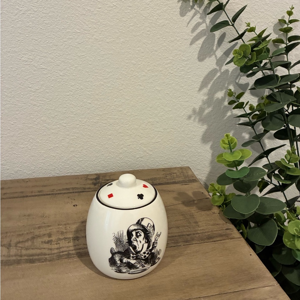 Mad Hatter Ceramic Sugar Jar.